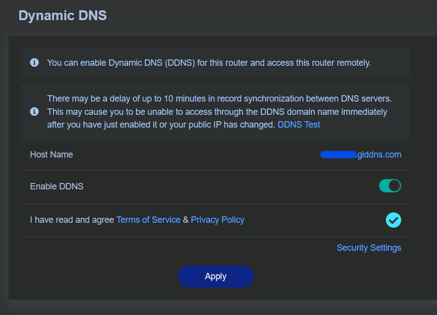 GL.iNet DDNS configuration page