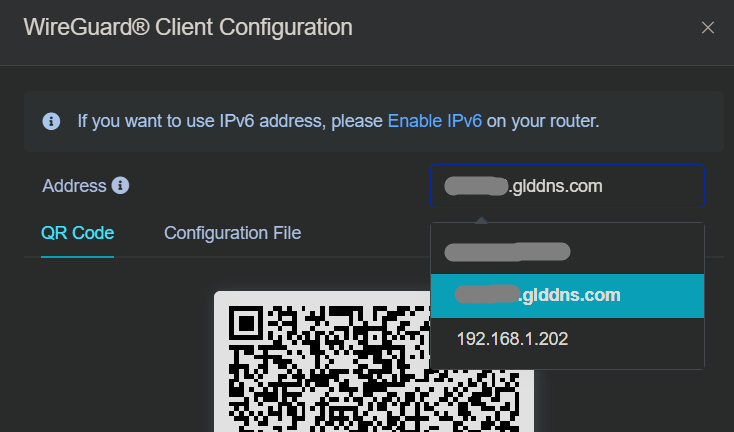 WireGuard QR code for phone setup