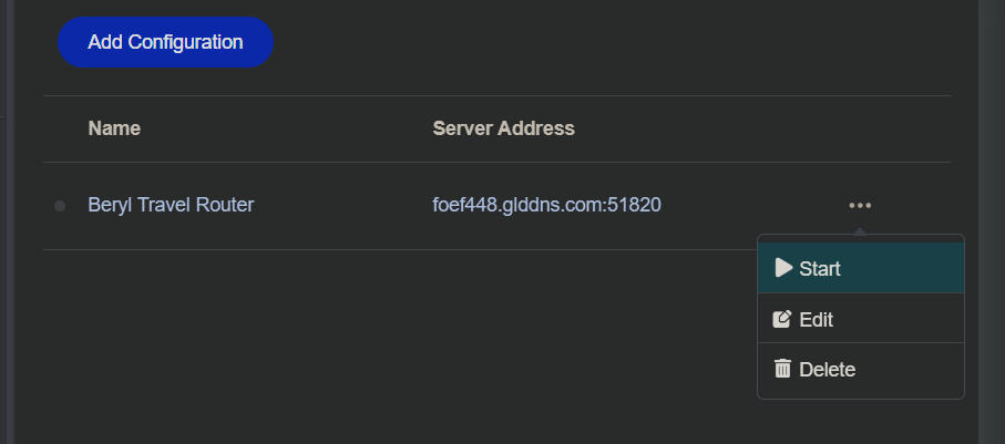 WireGuard client connection started on Beryl