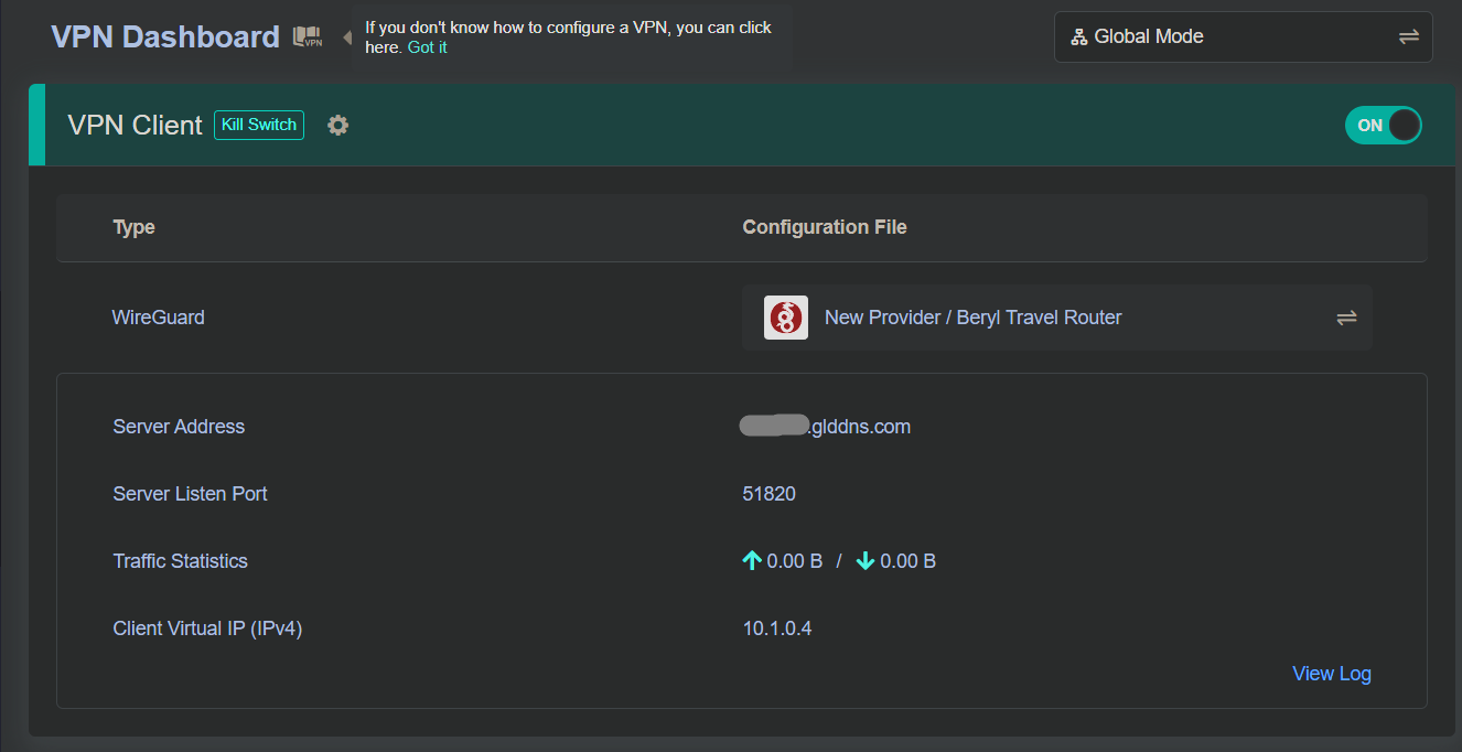 WireGuard client connected on Beryl